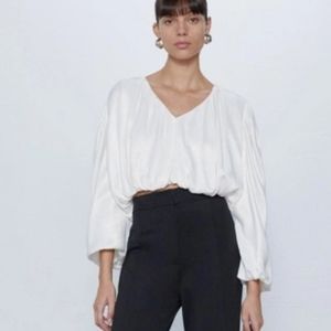 Zara Balloon Sleeve Satin Croped Top